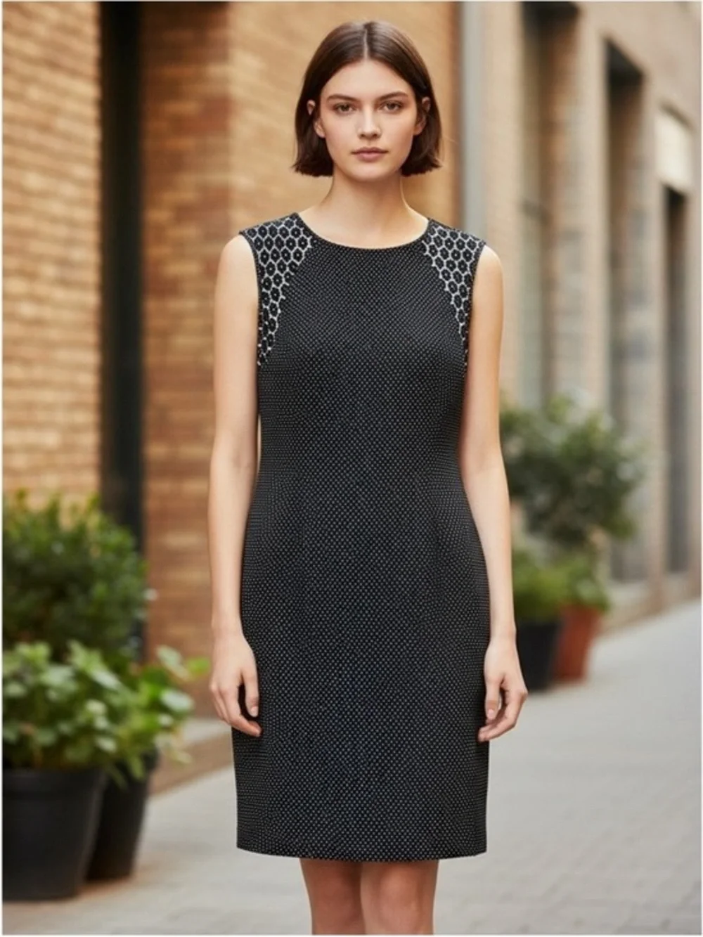 Sleeveless Black Polka Sheath Dress EUC